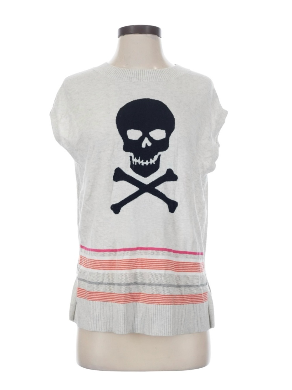 Lisa Todd Skull Graphic Striped Sweater Vest Cotton Cashmere Blend Like New